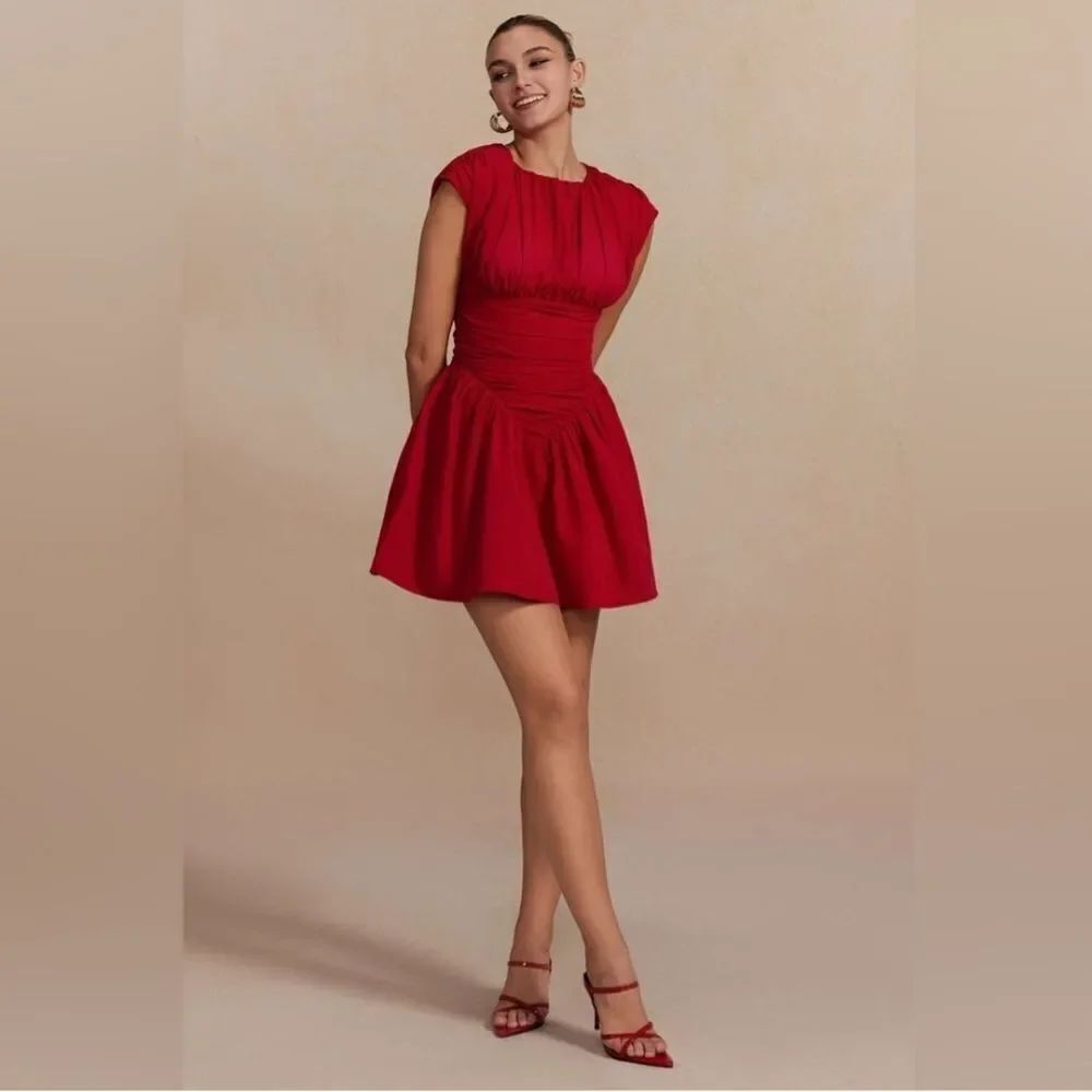 Micas Red Cap Sleeve Mini Dress